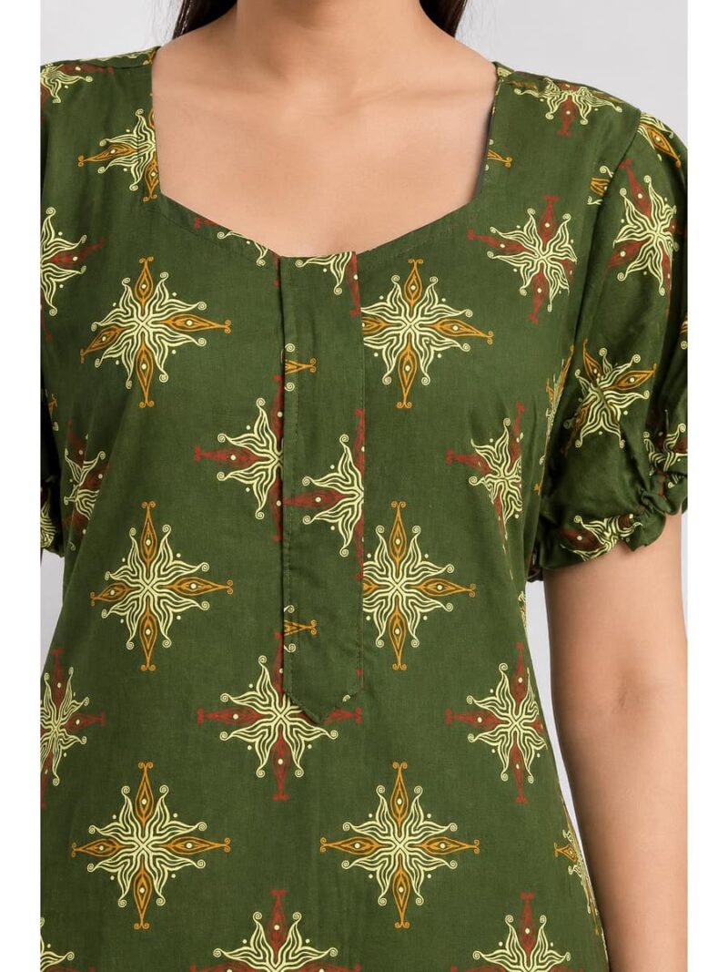 Women's Cotton Zip Frock Nighty -Olive Green