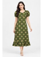 Women's Cotton Zip Frock Nighty -Olive Green