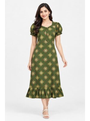 Women's Cotton Zip Frock Nighty -Olive Green