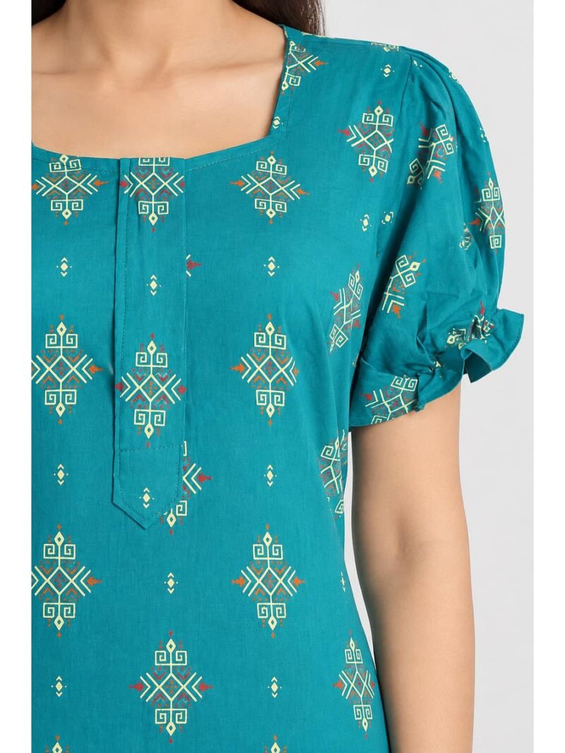 Women's Cotton Zip Frock Nighty - Blue