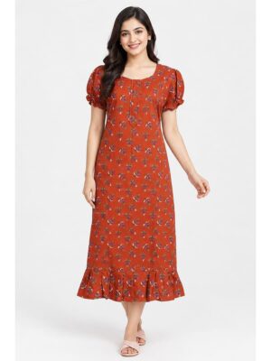 Women's Cotton Zip Frock Nighty - Scarlet