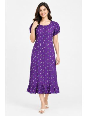 Women's Cotton Zip Frock Nighty - Violet