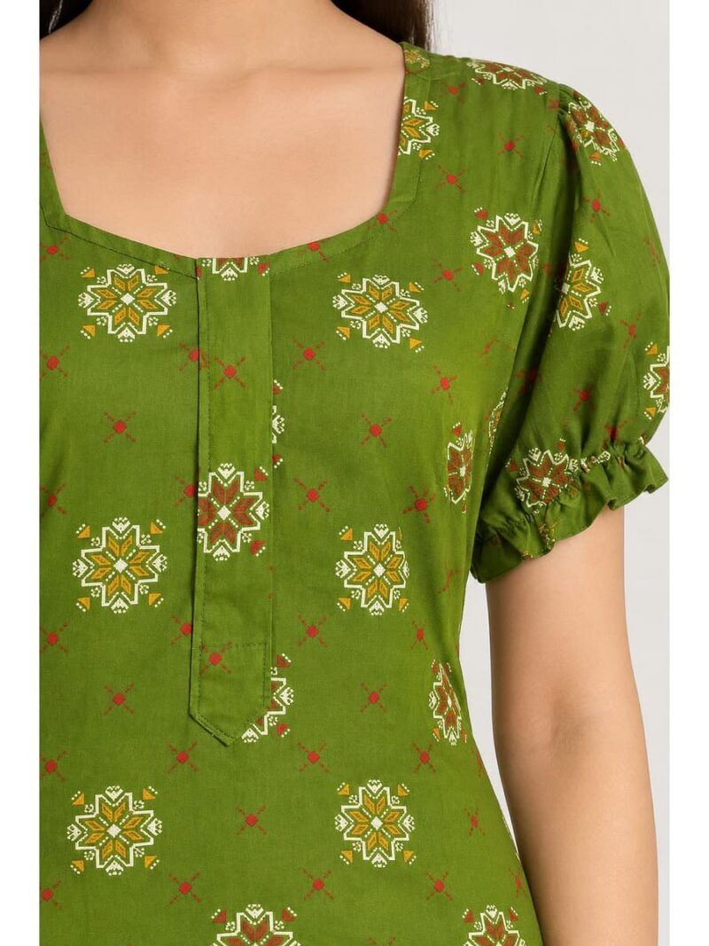 Women's Cotton Zip Frock Nighty - Olive Green