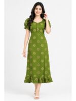 Women's Cotton Zip Frock Nighty - Olive Green