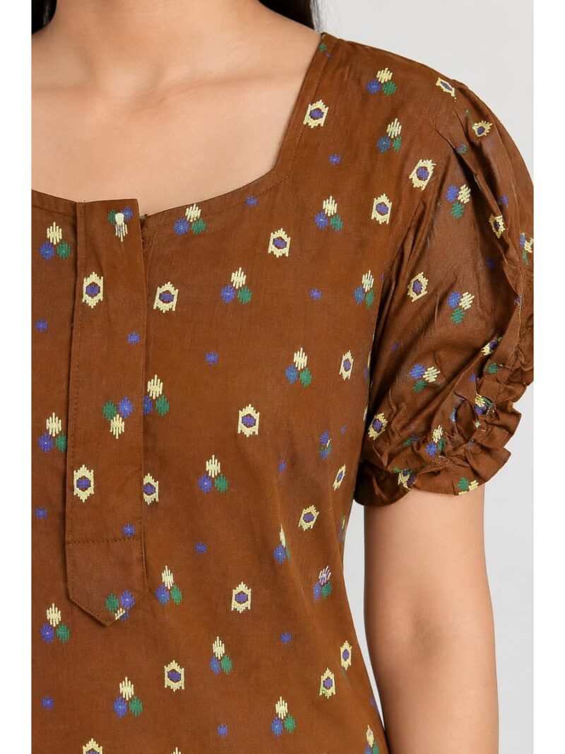 Women's Cotton Zip Frock Nighty - Brown