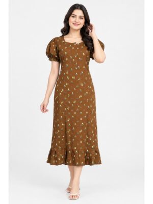 Women's Cotton Zip Frock Nighty - Brown