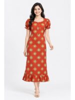 W-NY-546-26-SRL-L_front Women's Cotton Zip Frock Nighty - Scarlet