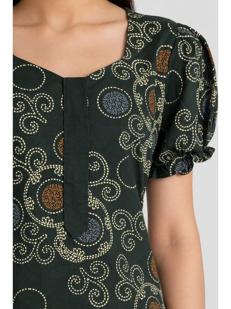 Women's Cotton Zip Frock Nighty - Green