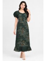 Women's Cotton Zip Frock Nighty - Green