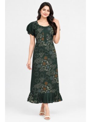 Women's Cotton Zip Frock Nighty - Green