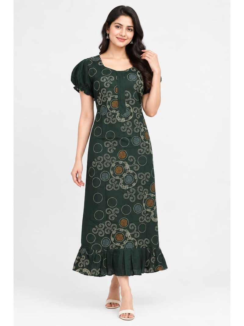 Women's Cotton Zip Frock Nighty - Green