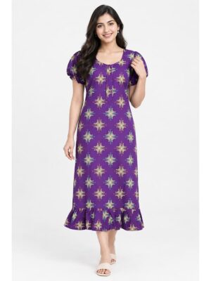 Women's Cotton Zip Frock Nighty - Violet