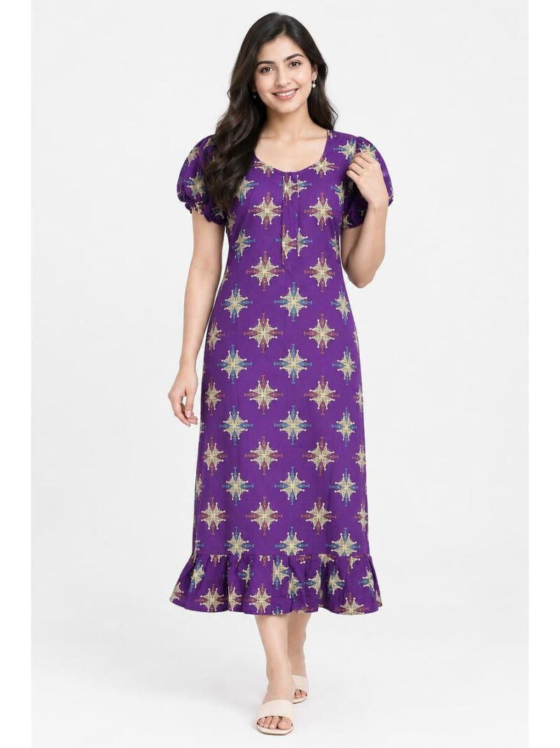 Women's Cotton Zip Frock Nighty - Violet