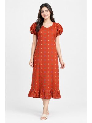Women's Cotton Frock Nighty - Orange