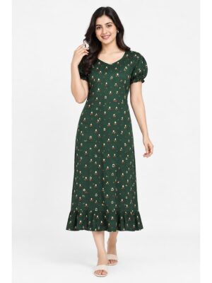 Women's Cotton Frock Nighty - Green