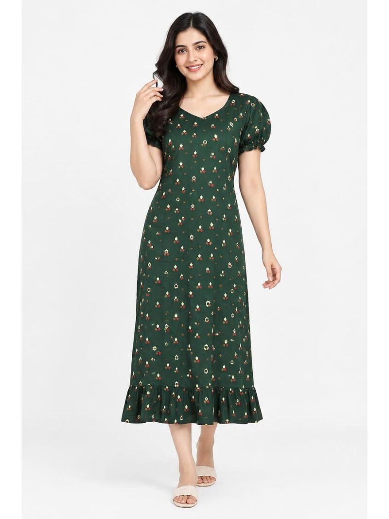 W-NY-548-02-GR-M_front Women's Cotton Frock Nighty - Green