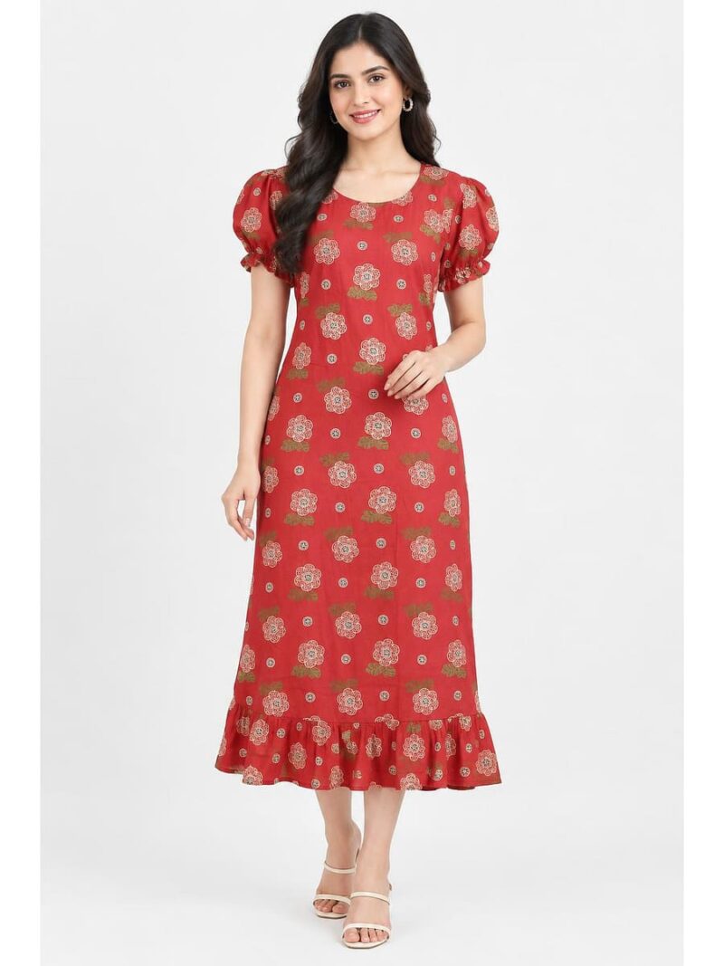 W-NY-548-05-SRL-M_front Women's Cotton Frock Nighty - Scarlet