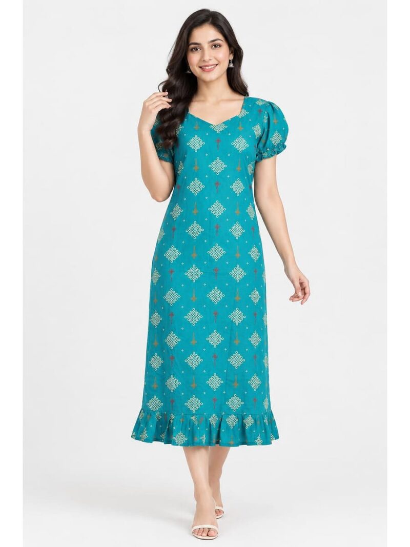 Women's Cotton Frock Nighty - Blue