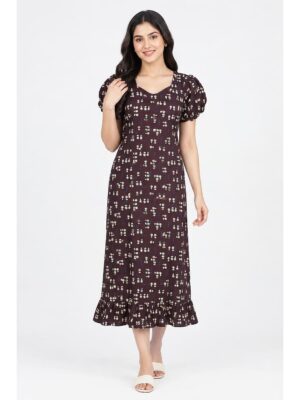 Women's Cotton Frock Nighty - Burgundy
