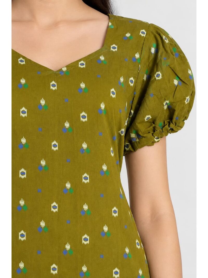 Women's Cotton Frock Nighty - Olive Green