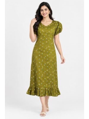 Women's Cotton Frock Nighty - Olive Green