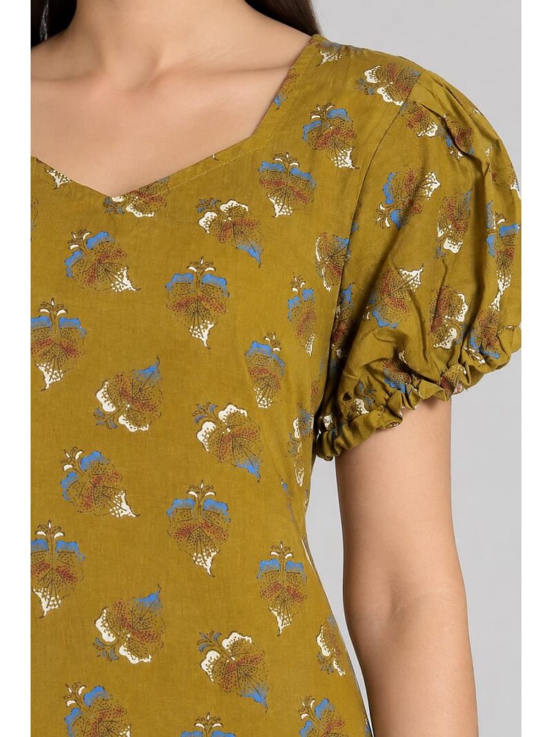 Women's Cotton Frock Nighty - Mustard Yellow