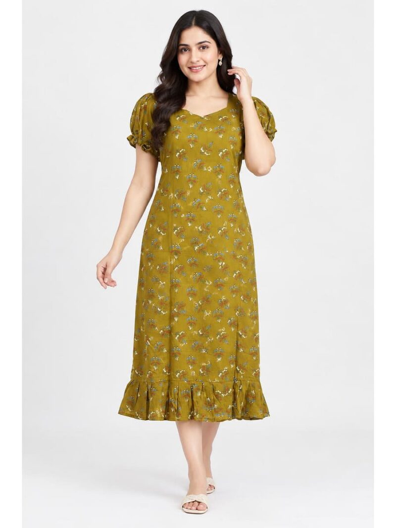 W-NY-548-11-MY-M_front Women's Cotton Frock Nighty - Mustard Yellow