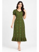 W-NY-548-14-OG-M_front Women's Cotton Frock Nighty - Olive Green