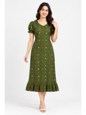 Women's Cotton Frock Nighty - Olive Green