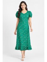 W-NY-548-16-FG-M_front Women's Cotton Frock Nighty - Forest Green