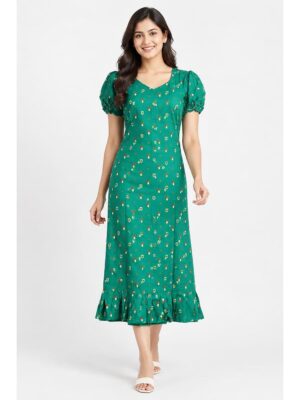 Women's Cotton Frock Nighty - Forest Green