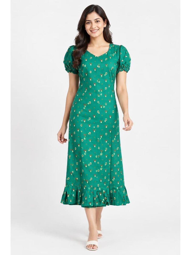 W-NY-548-16-FG-M_front Women's Cotton Frock Nighty - Forest Green