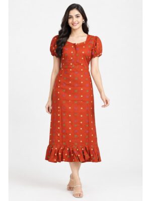 Women's Cotton Zip Frock Nighty - Orange