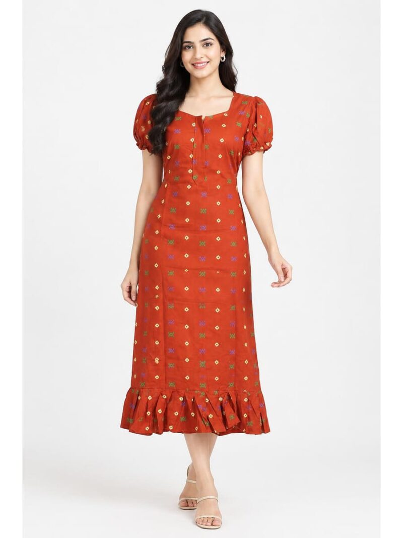 Women's Cotton Zip Frock Nighty - Orange