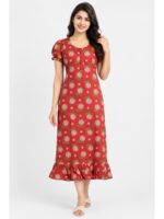 W-NY-548-21-SRL-M_front Women's Cotton Zip Frock Nighty - Scarlet
