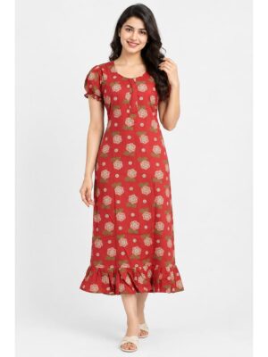 Women's Cotton Zip Frock Nighty - Scarlet