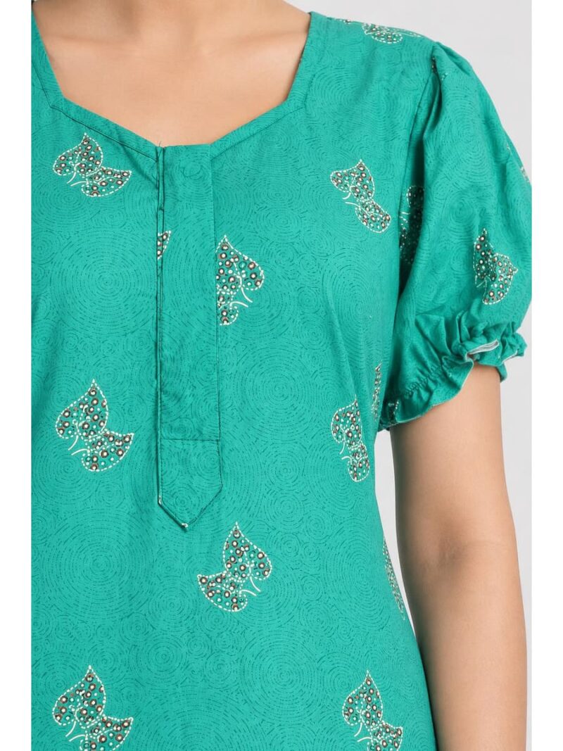 Women's Cotton Zip Frock Nighty - Turquoise