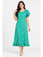 W-NY-548-22-TQ-M_front Women's Cotton Zip Frock Nighty - Turquoise