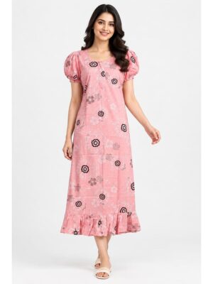 Women's Cotton Zip Frock Nighty - Dust Pink