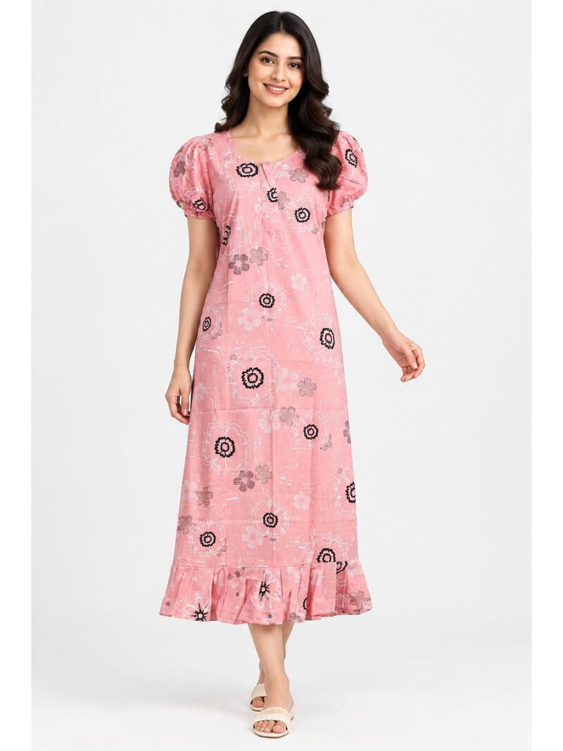 Women's Cotton Zip Frock Nighty - Dust Pink