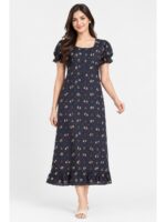 W-NY-548-25-NB-M_front Women's Cotton Zip Frock Nighty - Navy Blue