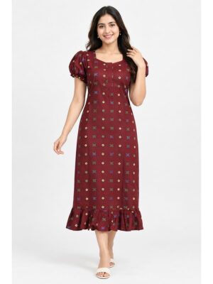 Women's Cotton Zip Frock Nighty - Maroon