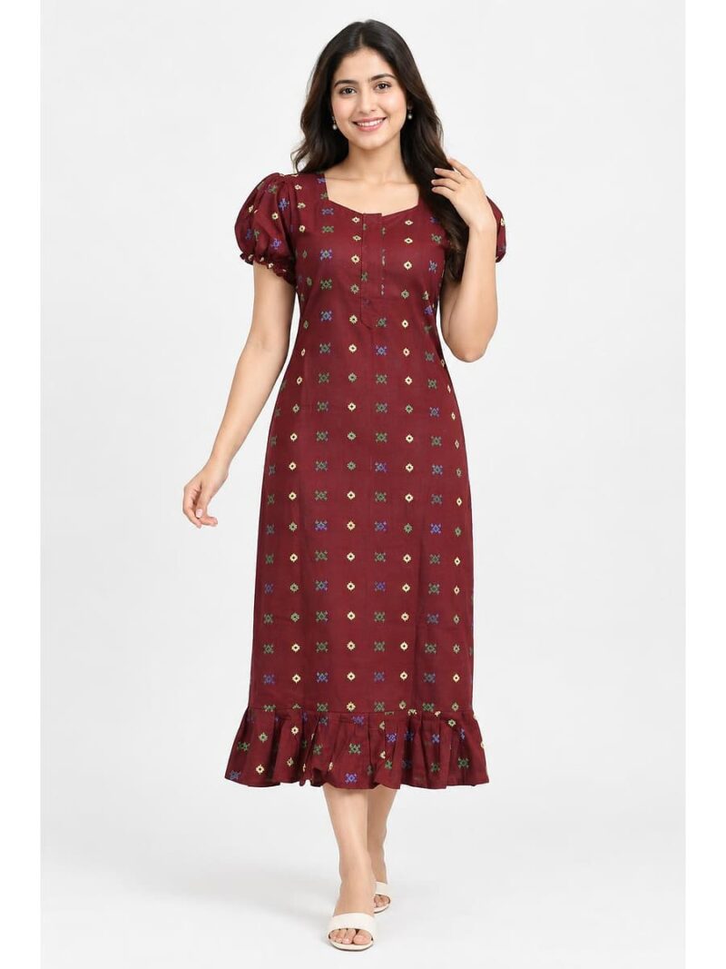 Women's Cotton Zip Frock Nighty - Maroon