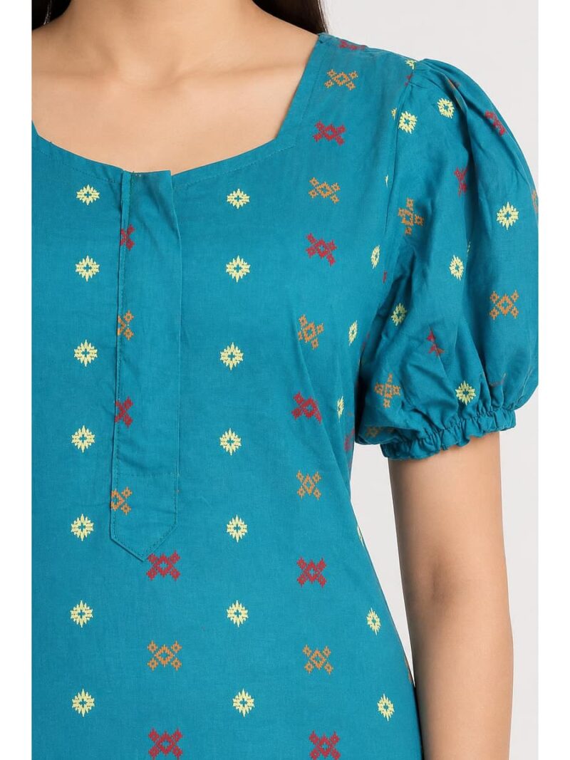 Women's Cotton Zip Frock Nighty - Blue