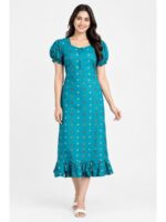W-NY-548-27-BL-M_front Women's Cotton Zip Frock Nighty - Blue