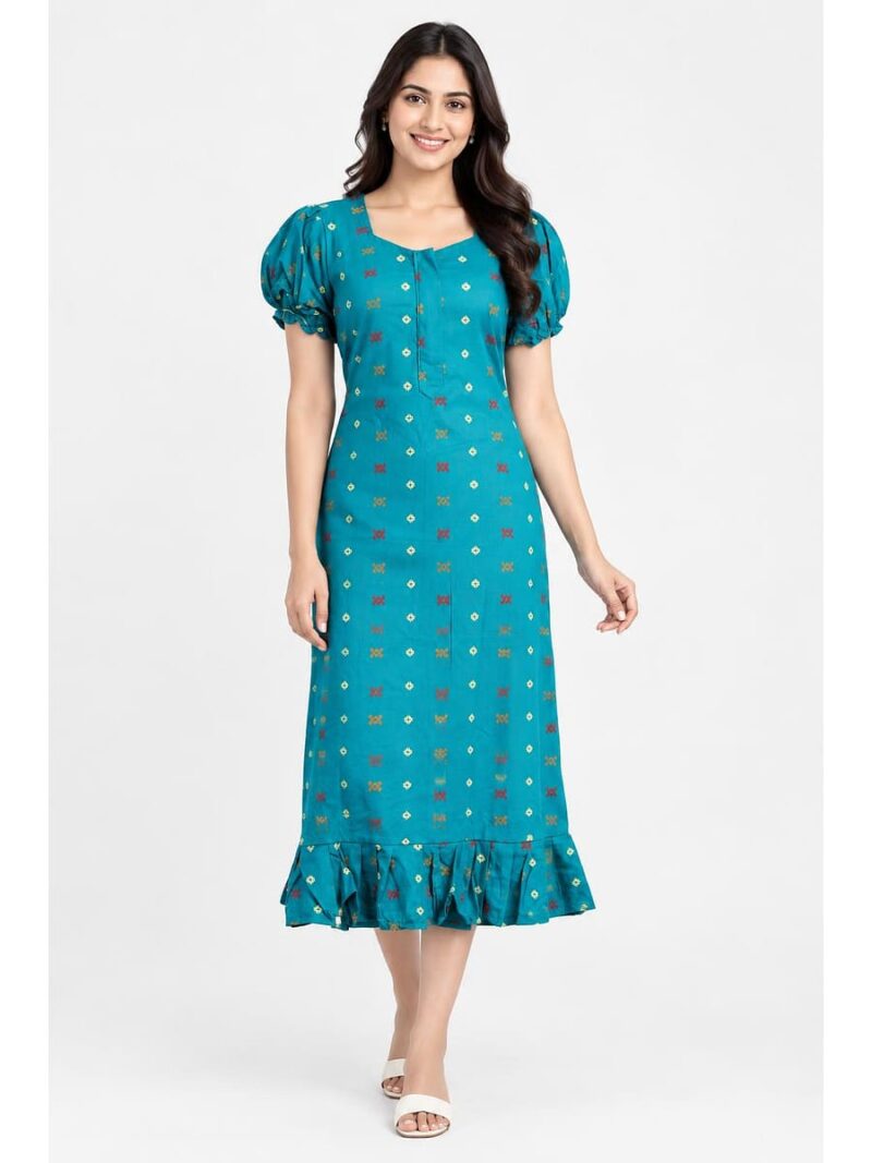 W-NY-548-27-BL-M_front Women's Cotton Zip Frock Nighty - Blue