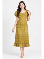 W-NY-548-28-MY-M_front Women's Cotton Zip Frock Nighty - Mustard Yellow