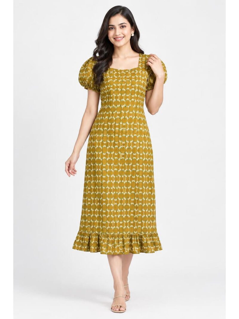 W-NY-548-28-MY-M_front Women's Cotton Zip Frock Nighty - Mustard Yellow