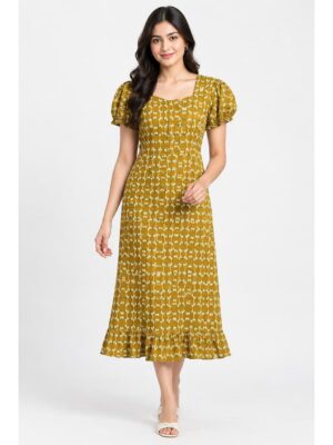 Women's Cotton Zip Frock Nighty - Mustard Yellow