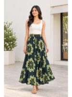 W-SK-523-02-GR-XL_detail Women's Satin Floral Flared Skirt - Green